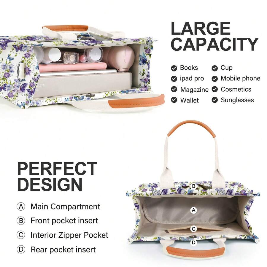 Canvas Tote Bag For Women With Multi-Pocket Crossbody Shoulder Handbag Casual Work Tote Everything Tote Bag