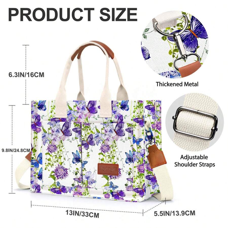Canvas Tote Bag For Women With Multi-Pocket Crossbody Shoulder Handbag Casual Work Tote Everything Tote Bag