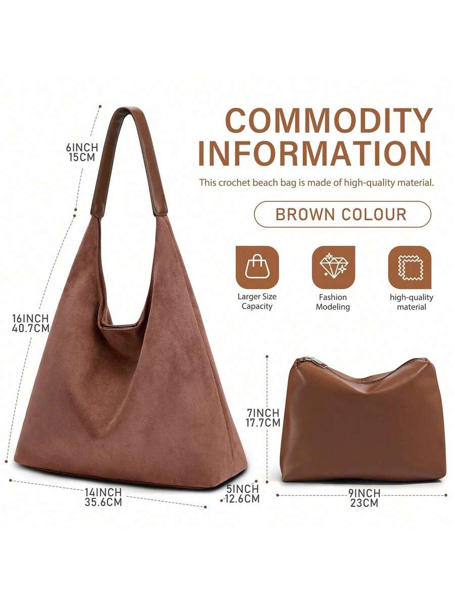 1 Set Suede Tote Bag,Large Capacity Shoulder Tote,Purses And Bags Women,Suitable For Gifting For Shopping,Dating, Business Trips,Office Work Commute