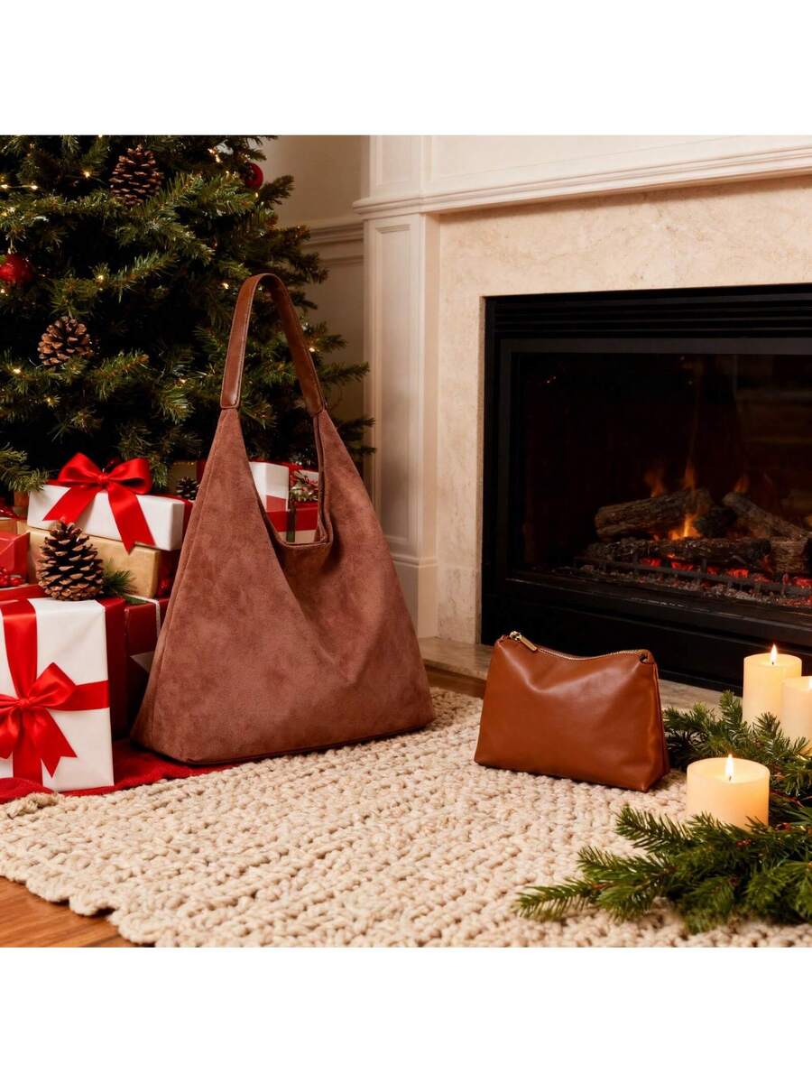 1 Set Suede Tote Bag,Large Capacity Shoulder Tote,Purses And Bags Women,Suitable For Gifting For Shopping,Dating, Business Trips,Office Work Commute
