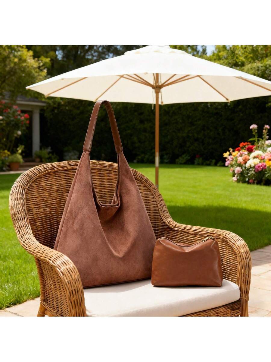 1 Set Suede Tote Bag,Large Capacity Shoulder Tote,Purses And Bags Women,Suitable For Gifting For Shopping,Dating, Business Trips,Office Work Commute