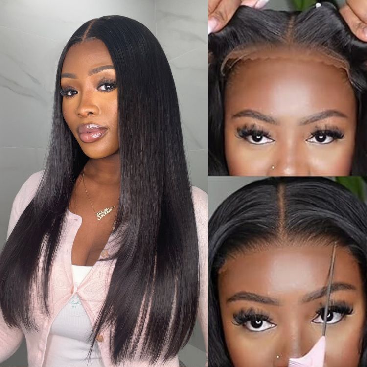 Effortless Straight 4x4 Closure Lace Glueless Mid Part Long Wig 100% Human Hair -US Only