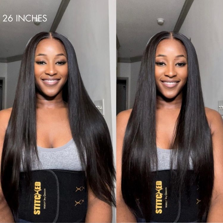 16''+$5=18''| Effortless Straight 4x4 Closure Lace Glueless Mid Part Long Wig 100% Human Hair -US Only