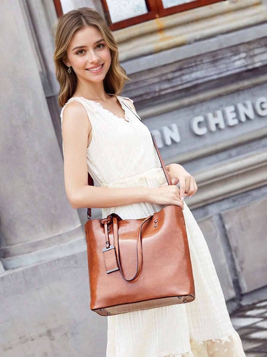 Women's PU Leather Crossbody Tote – Large Capacity Top Handle Shoulder Bag With Zipper Closure And Adjustable Removable Strap For Commuting