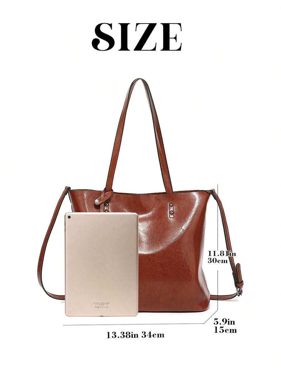 Women's PU Leather Crossbody Tote – Large Capacity Top Handle Shoulder Bag With Zipper Closure And Adjustable Removable Strap For Commuting