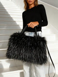 Multi-Color Curly Faux Fur Large Medium Capacity Zipper Tote Crossbody Bag, Y2K Avant-Garde Plush Shoulder Handbag For Ski Christmas Halloween