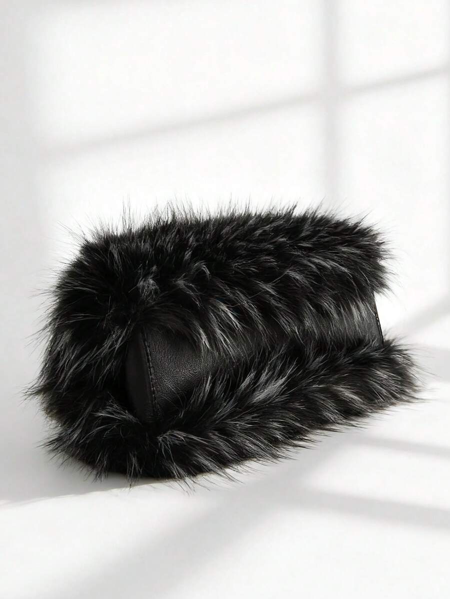 Multi-Color Curly Faux Fur Large Medium Capacity Zipper Tote Crossbody Bag, Y2K Avant-Garde Plush Shoulder Handbag For Ski Christmas Halloween