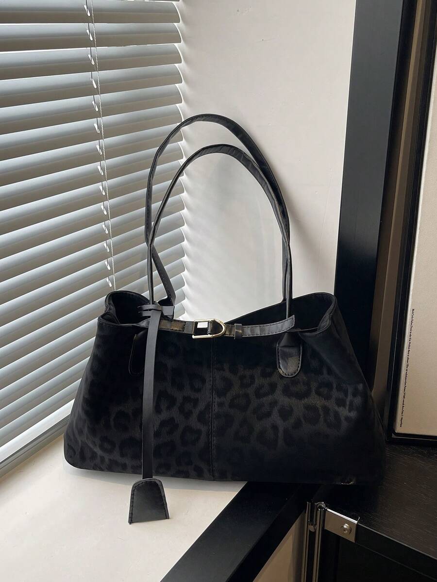 New Leopard Print Belt Minimalist Fashion Commute European & American Style Large Capacity Vintage Underarm Women's Bag