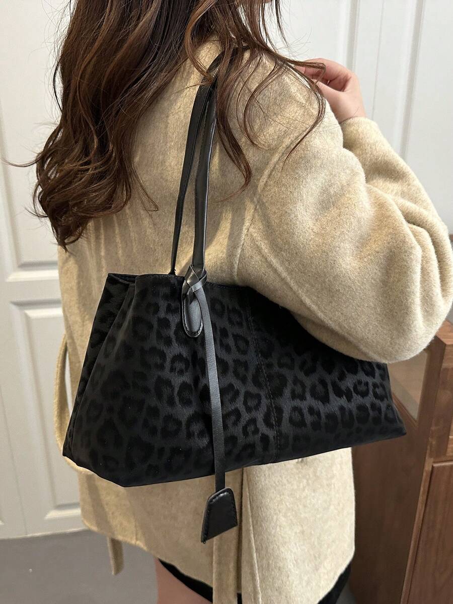 New Leopard Print Belt Minimalist Fashion Commute European & American Style Large Capacity Vintage Underarm Women's Bag