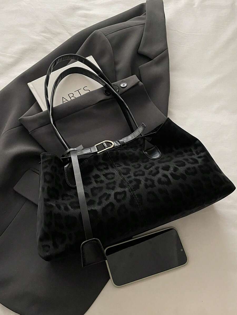 New Leopard Print Belt Minimalist Fashion Commute European & American Style Large Capacity Vintage Underarm Women's Bag