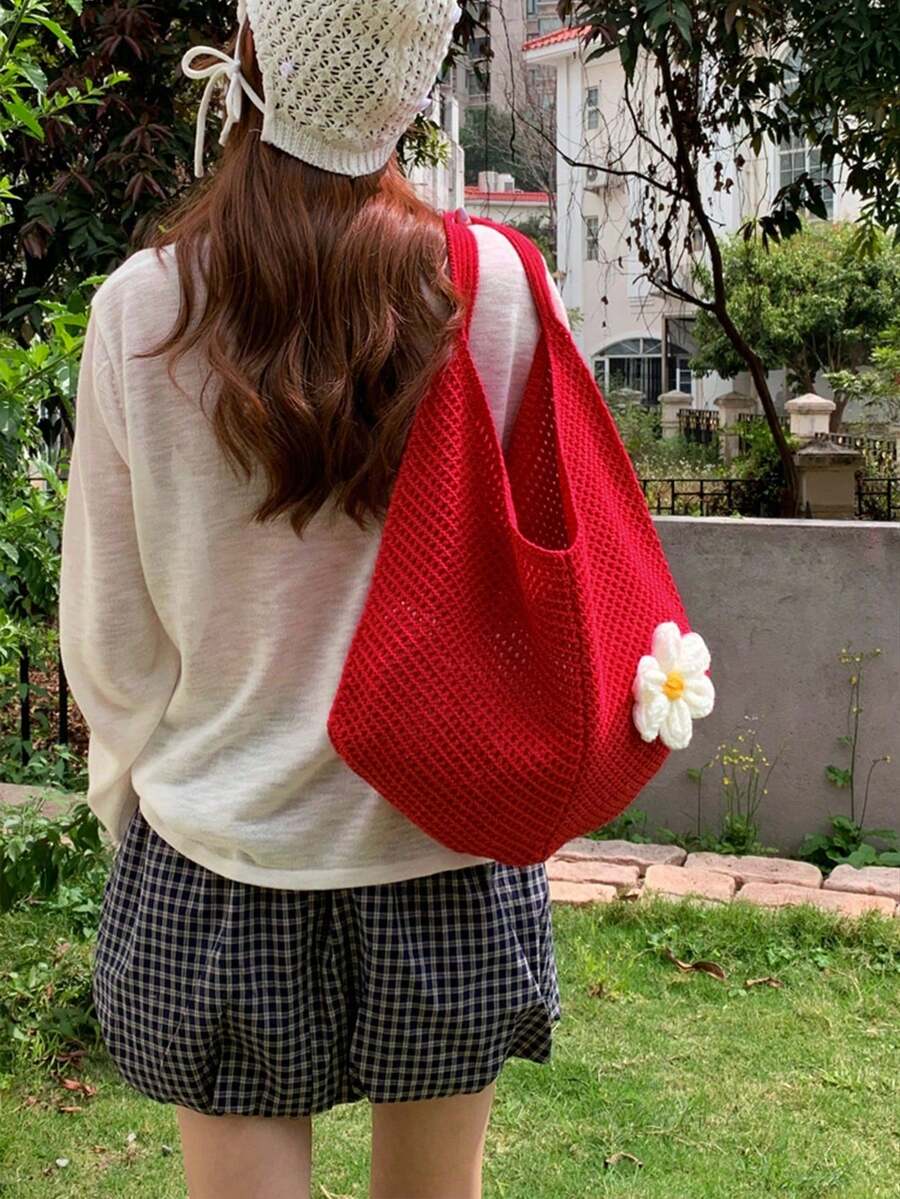 Hollow Out Weave Bag Bohemian Style Beach Handbag Tote Bag Large Capacity Slouchy Style Beach Bag Shopping