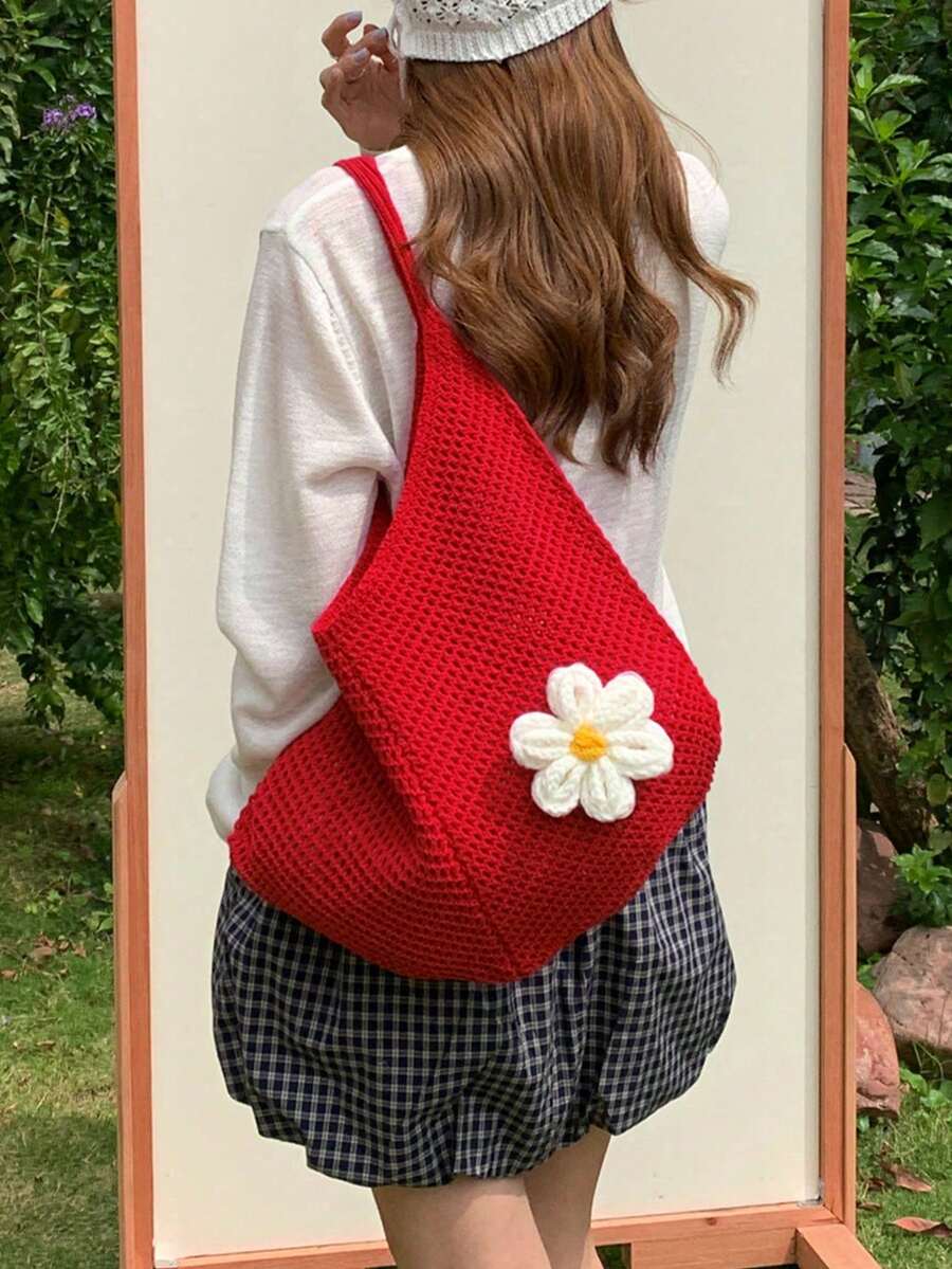 Hollow Out Weave Bag Bohemian Style Beach Handbag Tote Bag Large Capacity Slouchy Style Beach Bag Shopping