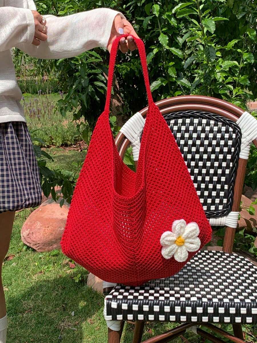 Hollow Out Weave Bag Bohemian Style Beach Handbag Tote Bag Large Capacity Slouchy Style Beach Bag Shopping