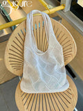 Women Hollow Knitted Shoulder Bag Simple Crochet Handbag Lightweight Casual Hollow Out Pattern Crochet Bag