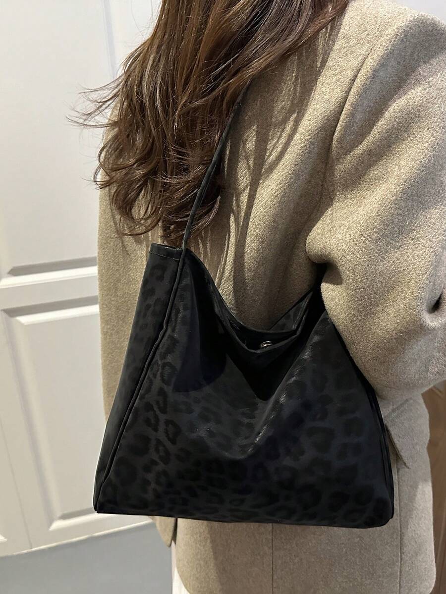2025 Autumn/Winter New Fashion Versatile Large Capacity Vintage Leopard Print Tote Bag, Women Commuter Shoulder Bag
