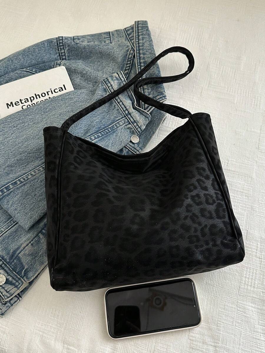 2025 Autumn/Winter New Fashion Versatile Large Capacity Vintage Leopard Print Tote Bag, Women Commuter Shoulder Bag