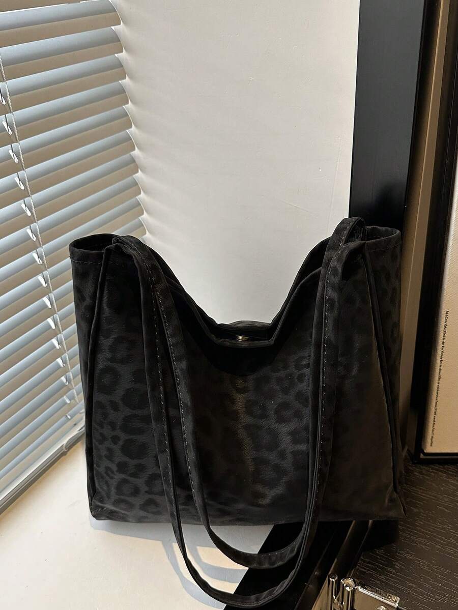 2025 Autumn/Winter New Fashion Versatile Large Capacity Vintage Leopard Print Tote Bag, Women Commuter Shoulder Bag