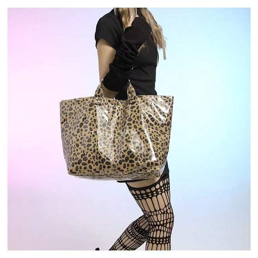 Large Capacity Transparent Jelly Tote Bag, Waterproof PVC Shopping Bag, Korean Style Casual Shoulder Bag
