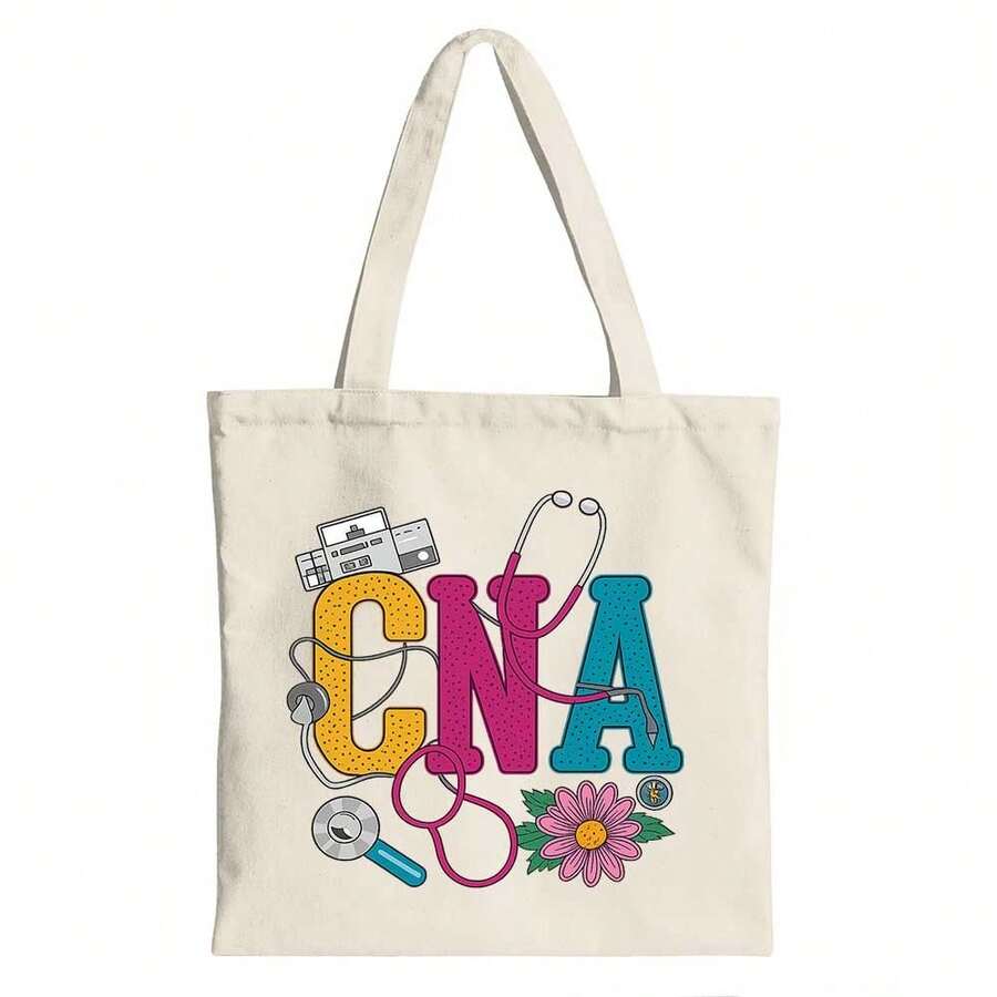 Stethoscope And Medical Equipment Illustration With 'CNA' Text Canvas Tote Shoulder Bag
