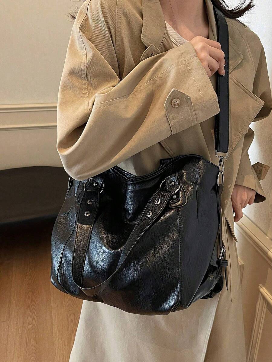 Fashionable Large Capacity Faux Leather Tote Bag, Commuter Shoulder Crossbody Women's Bag, Suitable For Outings, Shopping, Travel