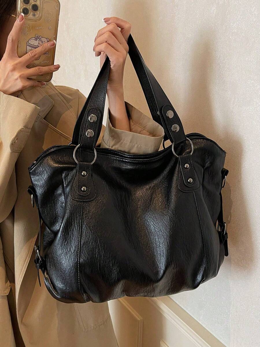 Fashionable Large Capacity Faux Leather Tote Bag, Commuter Shoulder Crossbody Women's Bag, Suitable For Outings, Shopping, Travel