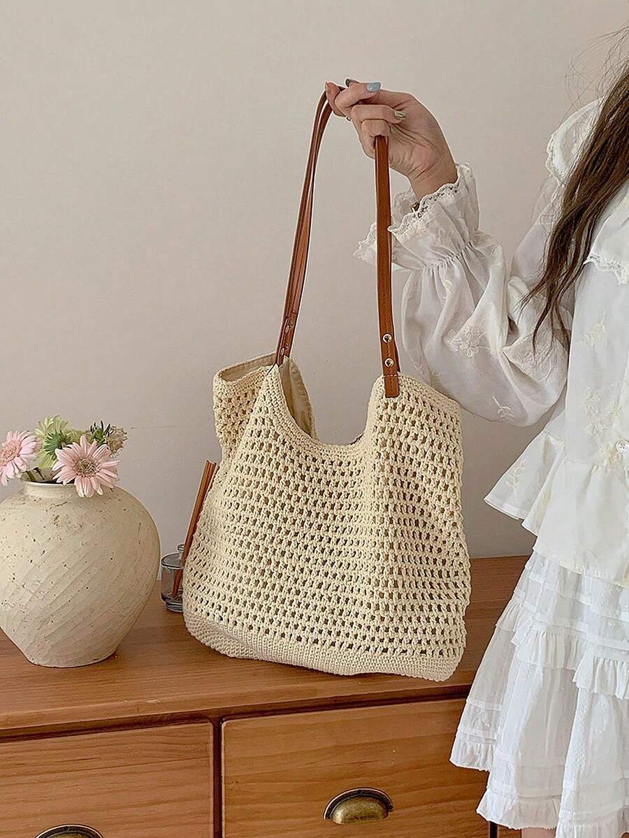 Large Capacity Handmade Woven Bag, Women's 2025 New Straw Bag, Beach Vacation Shoulder Bag, Commuter Tote Bag, Extra Large