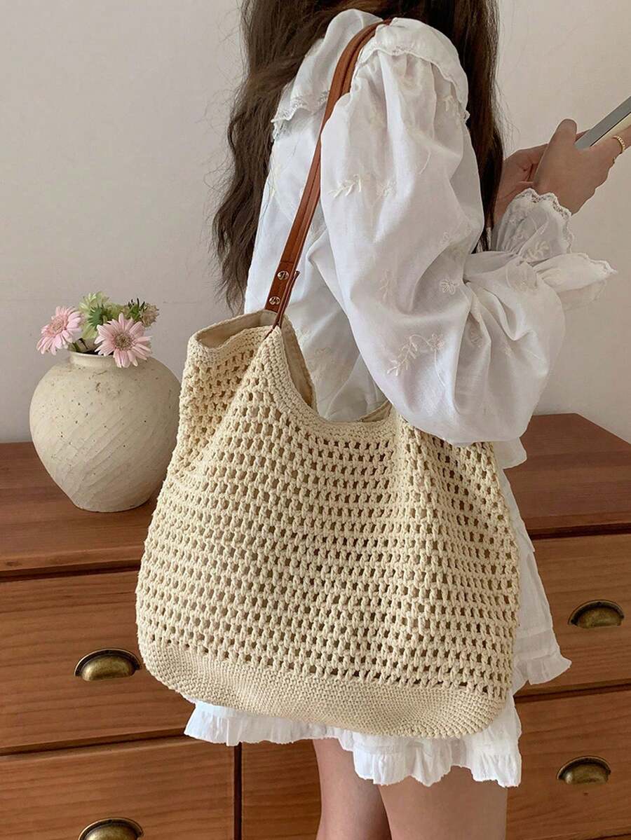 Large Capacity Handmade Woven Bag, Women's 2025 New Straw Bag, Beach Vacation Shoulder Bag, Commuter Tote Bag, Extra Large