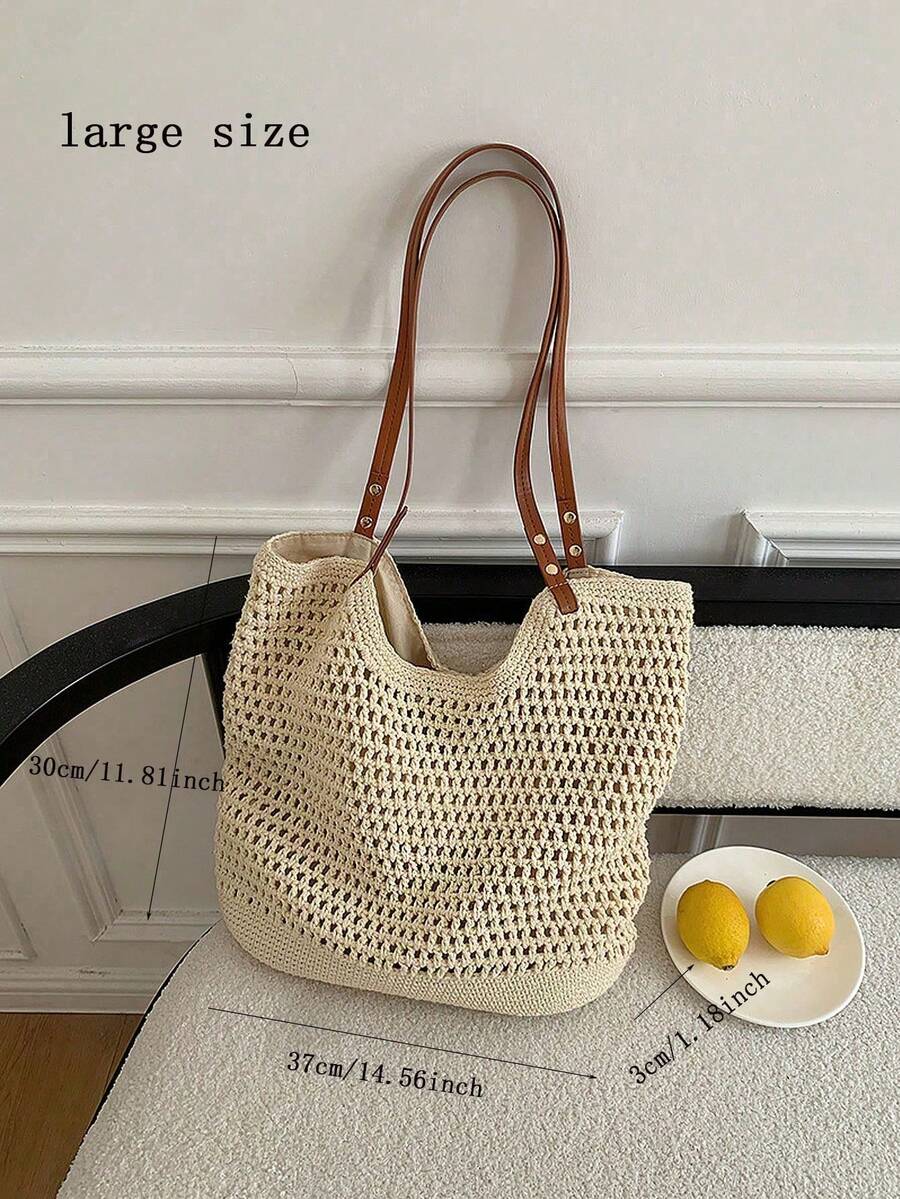 Large Capacity Handmade Woven Bag, Women's 2025 New Straw Bag, Beach Vacation Shoulder Bag, Commuter Tote Bag, Extra Large