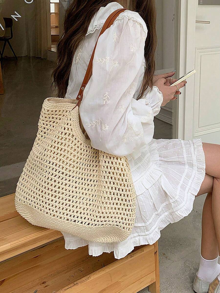 Large Capacity Handmade Woven Bag, Women's 2025 New Straw Bag, Beach Vacation Shoulder Bag, Commuter Tote Bag, Extra Large