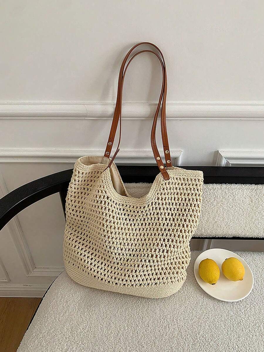 Large Capacity Handmade Woven Bag, Women's 2025 New Straw Bag, Beach Vacation Shoulder Bag, Commuter Tote Bag, Extra Large