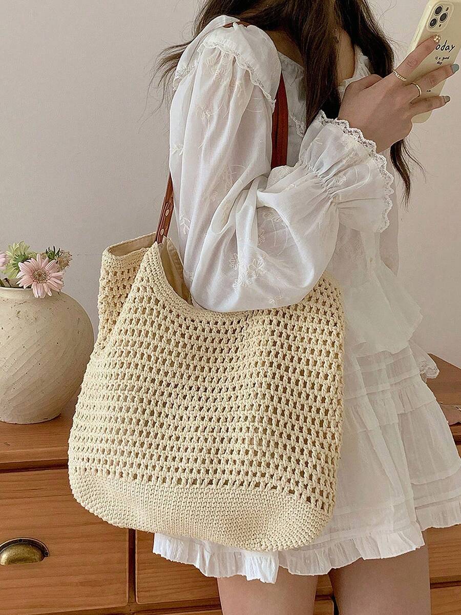 Large Capacity Handmade Woven Bag, Women's 2025 New Straw Bag, Beach Vacation Shoulder Bag, Commuter Tote Bag, Extra Large