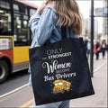 1pc Women Becoming Bus Drivers Motivational Canvas Tote Bag- Retro Vintage School Bus Graphic Print, Lightweight Reusable Foldable Shoulder Bag For Daily Commuting, Stylish Casual Gift For Women, Bus