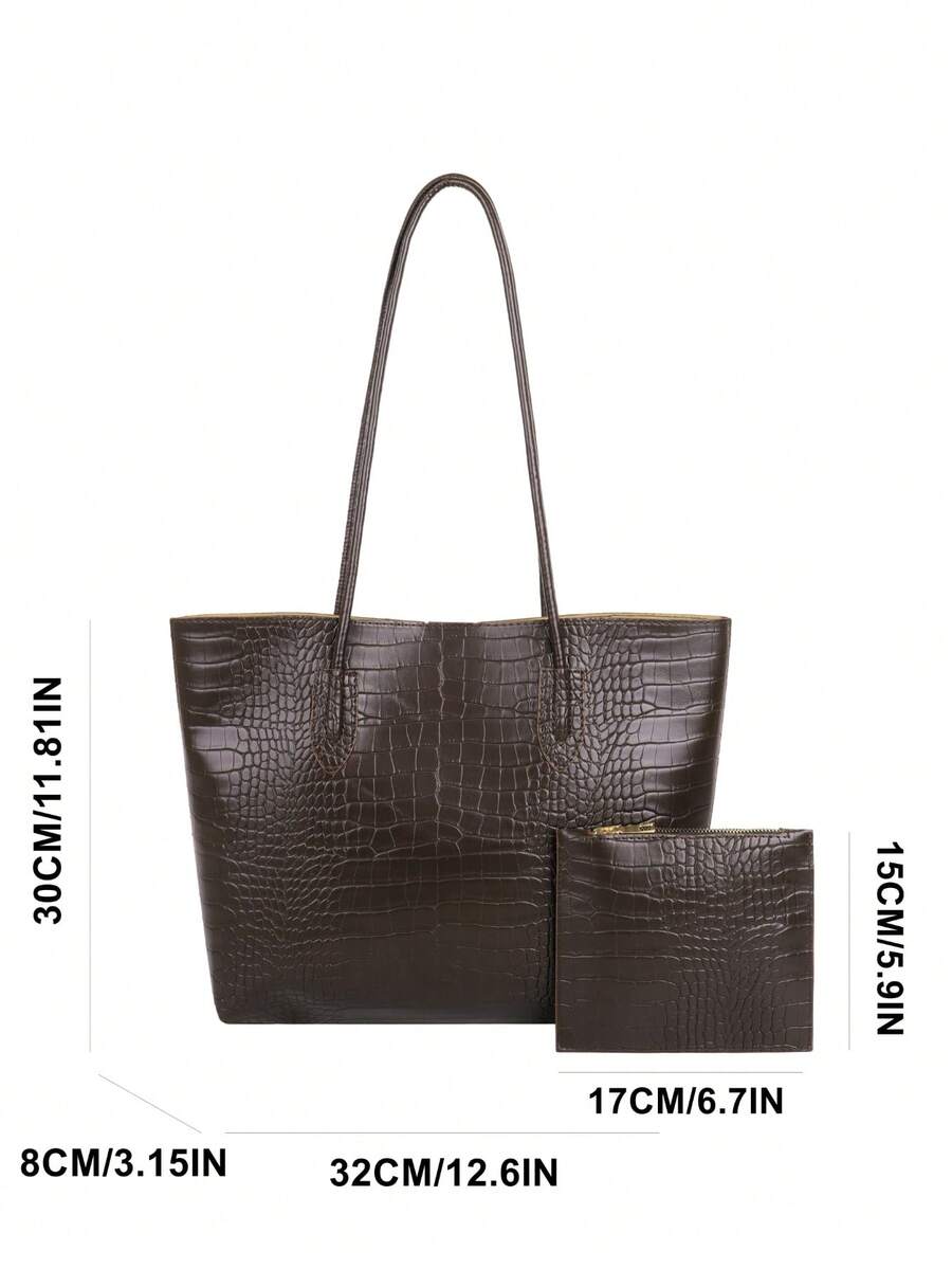Lightweight Business Casual Crocodile Embossed Shoulder Tote Bag With Coin Purse, Suitable For Teenagers, Women, College Students, Young Professionals And Office Workers, Perfect For Office, Universit