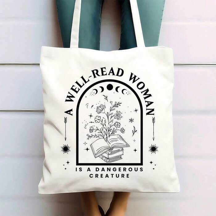 1pc "Well-Read Woman" Book-Themed Tote Bag For Women- Large Capacity Durable Can