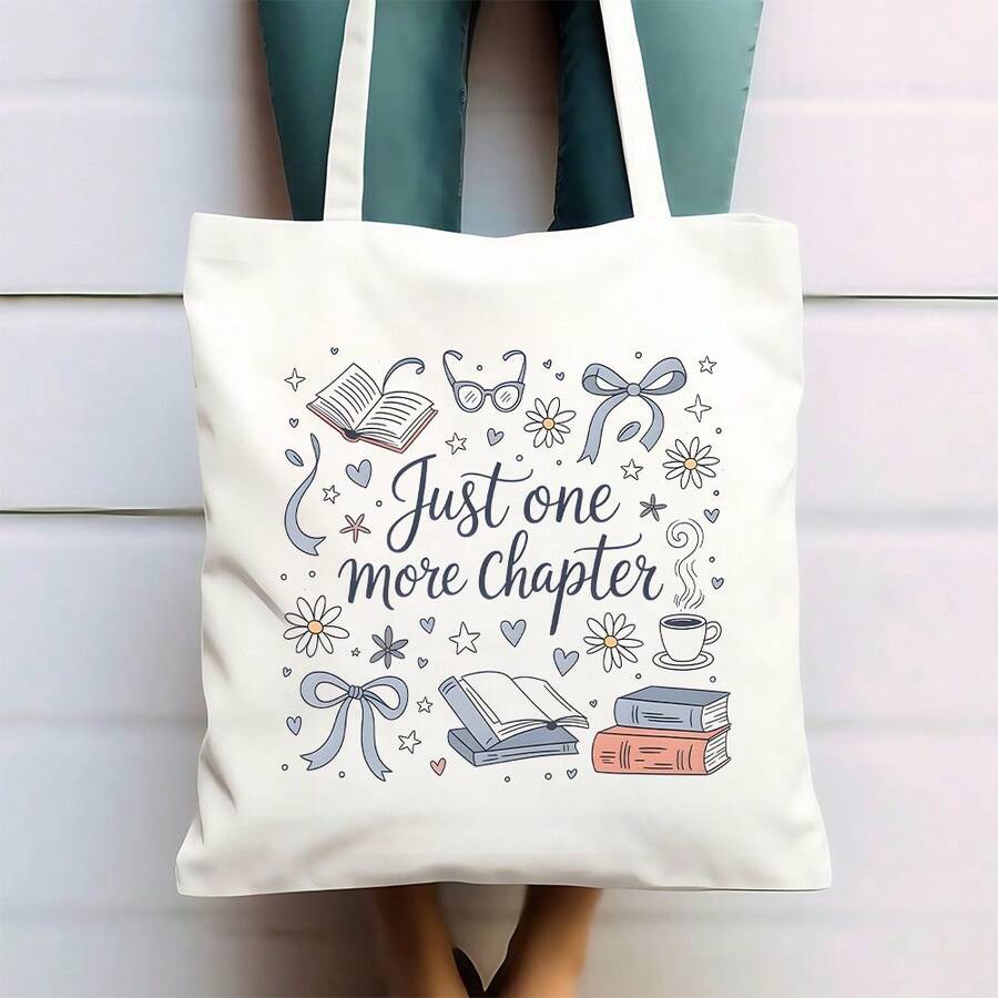 1pc Book-Themed Women's Large Tote Bag With Book Spine Design- Durable Canvas Reusable Grocery & Travel Bag, Sturdy Handle Shoulder Bag For Book Lovers Gift (Ideal For Shopping, Library, Daily Use)