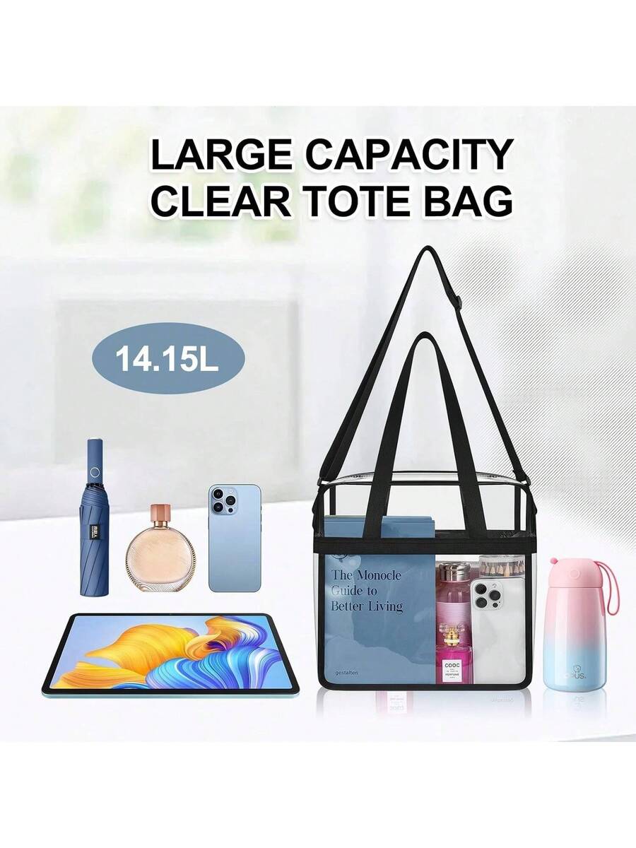 Clear Bags Stadium Approved Clear Tote Bag With Zipper Closure Crossbody Messenger Shoulder Bag With Adjustable Strap