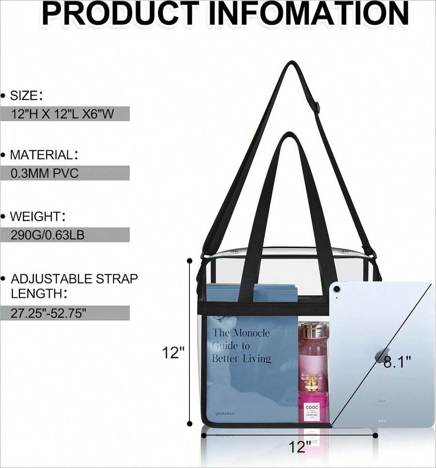 Clear Bags Stadium Approved Clear Tote Bag With Zipper Closure Crossbody Messenger Shoulder Bag With Adjustable Strap