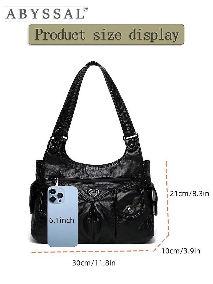 Grunge Punk Casual Women's Shoulder Bag/Totes Large Capacity Handbag For Commuting, School, New Arrival Tote Bags For Woman,Vintage Soft Leather Tote Bag For Women, Large Capacity Work Commuter Bag, V