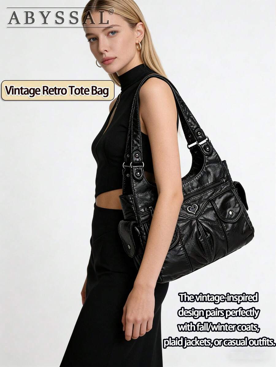 Grunge Punk Casual Women's Shoulder Bag/Totes Large Capacity Handbag For Commuting, School, New Arrival Tote Bags For Woman,Vintage Soft Leather Tote Bag For Women, Large Capacity Work Commuter Bag, V