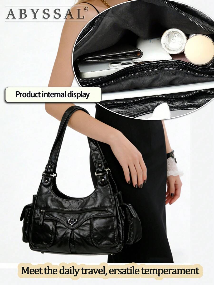 Grunge Punk Casual Women's Shoulder Bag/Totes Large Capacity Handbag For Commuting, School, New Arrival Tote Bags For Woman,Vintage Soft Leather Tote Bag For Women, Large Capacity Work Commuter Bag, V