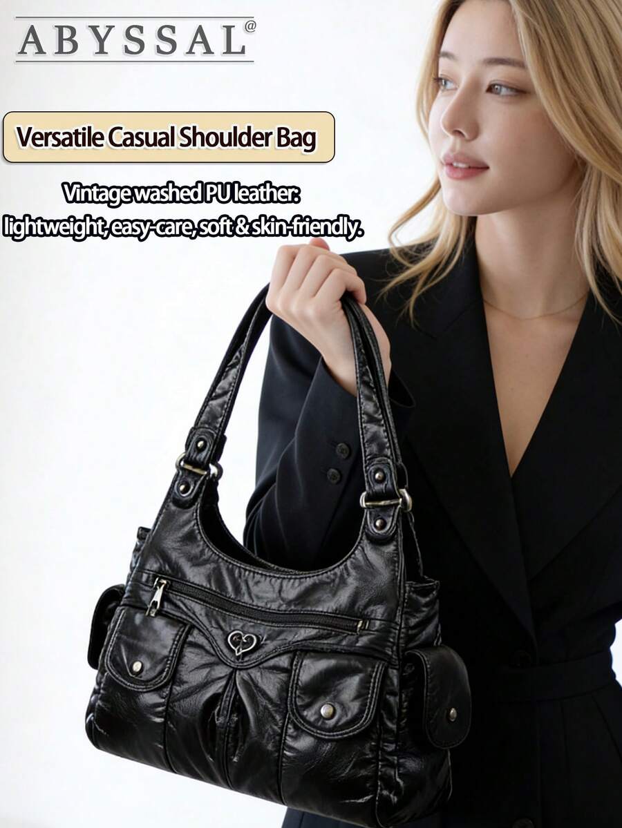 Grunge Punk Casual Women's Shoulder Bag/Totes Large Capacity Handbag For Commuting, School, New Arrival Tote Bags For Woman,Vintage Soft Leather Tote Bag For Women, Large Capacity Work Commuter Bag, V