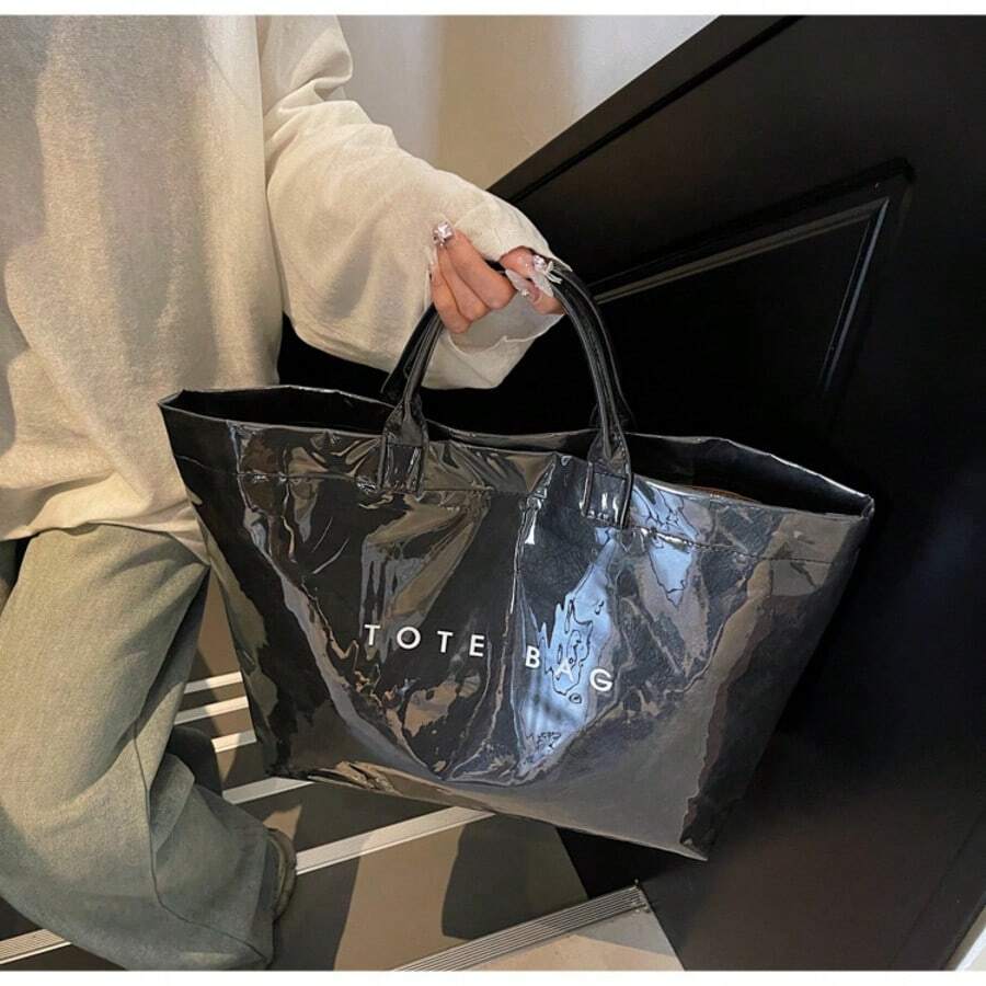 Large Capacity Transparent Jelly Tote Bag, Waterproof PVC Shopping Bag, Korean Style Casual Shoulder Bag