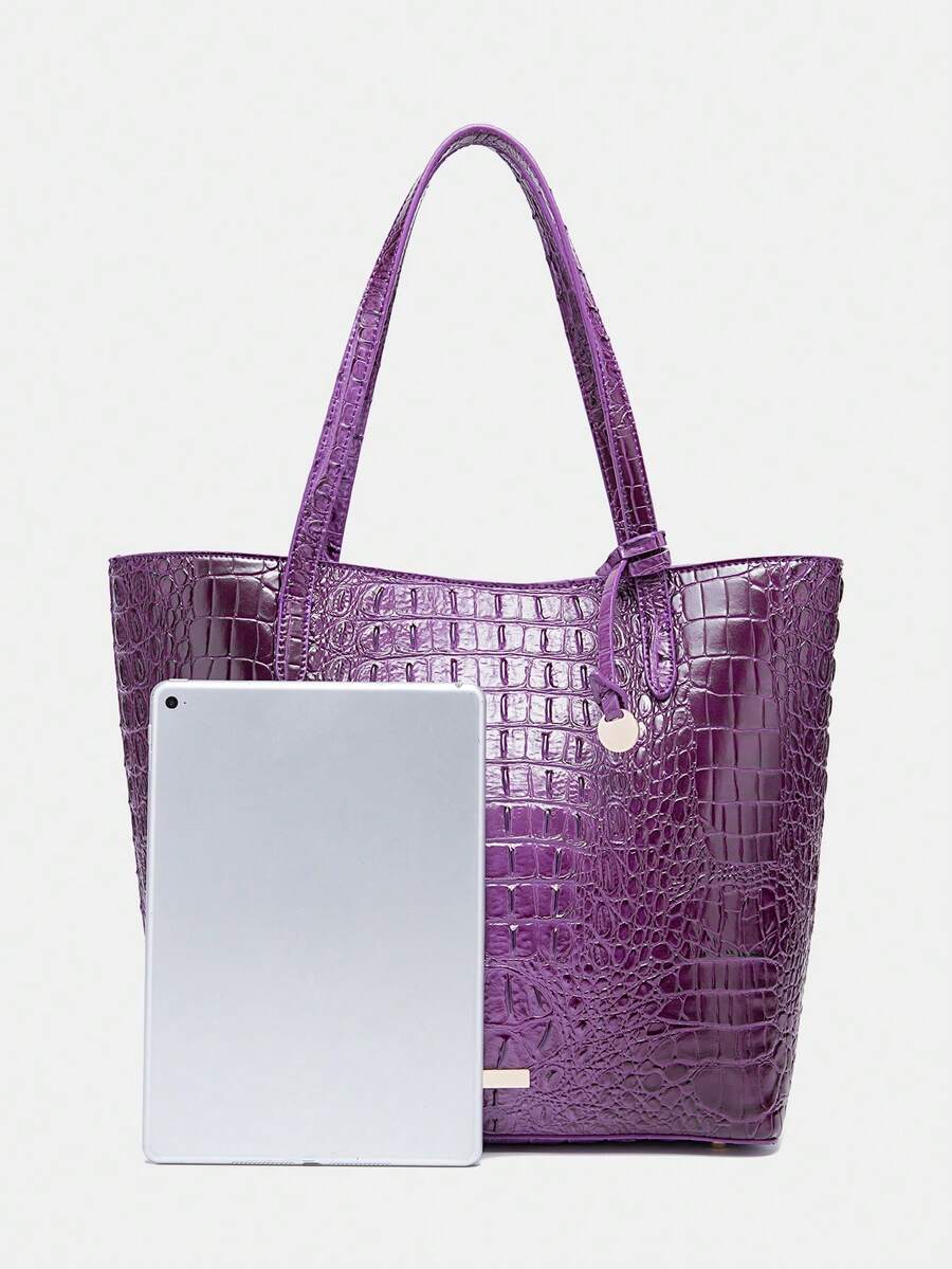 Oversized Embossed Tote Bag With Pouch, Large Women Shoulder Bag For Outdoor Beach Camping, Lightweight Bag Fits Tablet With Decor Charm