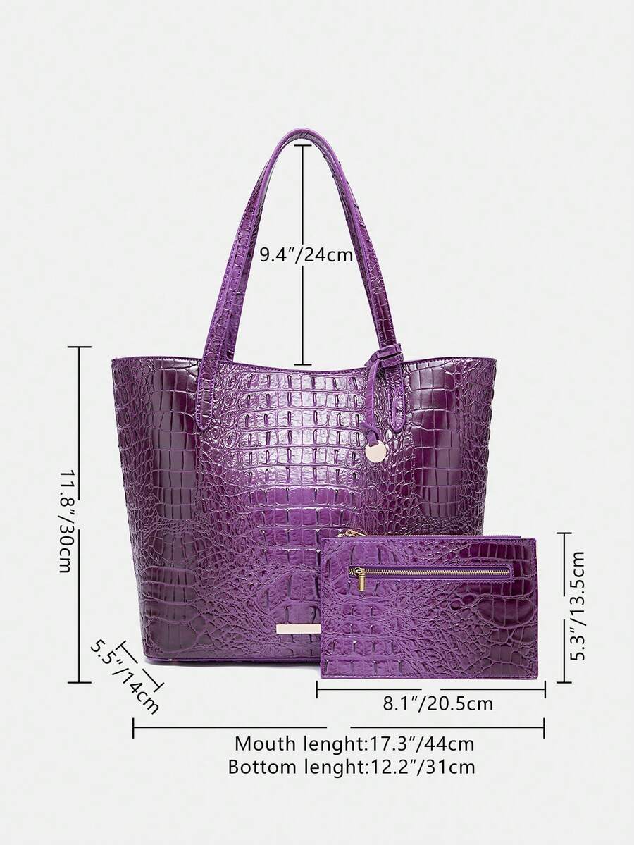 Oversized Embossed Tote Bag With Pouch, Large Women Shoulder Bag For Outdoor Beach Camping, Lightweight Bag Fits Tablet With Decor Charm