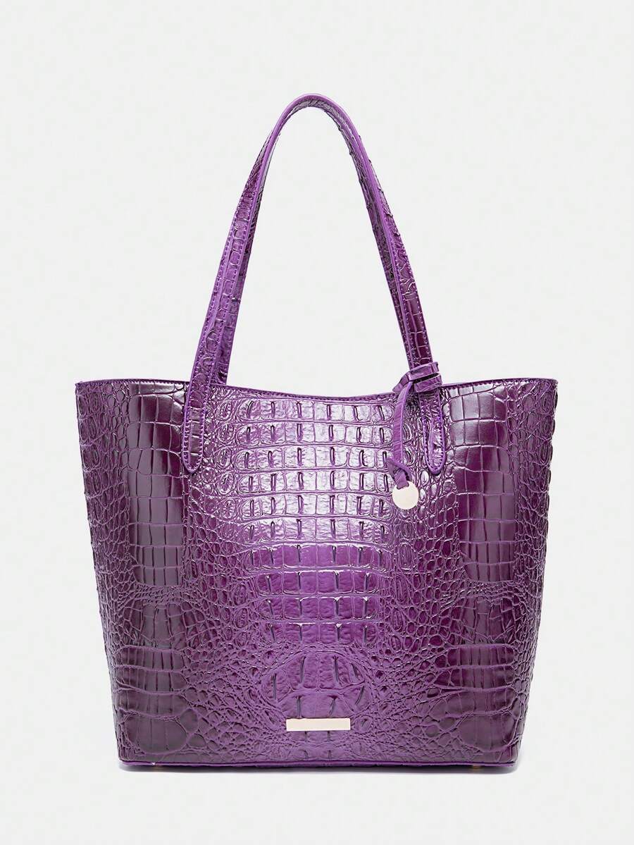 Oversized Embossed Tote Bag With Pouch, Large Women Shoulder Bag For Outdoor Beach Camping, Lightweight Bag Fits Tablet With Decor Charm