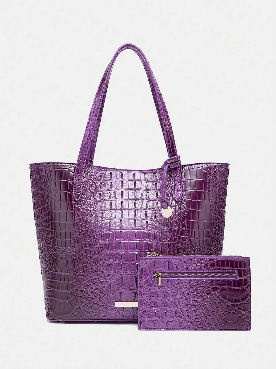 Oversized Embossed Tote Bag With Pouch, Large Women Shoulder Bag For Outdoor Beach Camping, Lightweight Bag Fits Tablet With Decor Charm