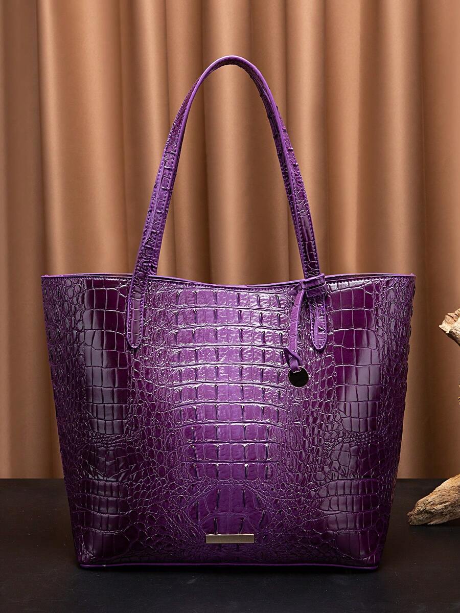 Oversized Embossed Tote Bag With Pouch, Large Women Shoulder Bag For Outdoor Beach Camping, Lightweight Bag Fits Tablet With Decor Charm