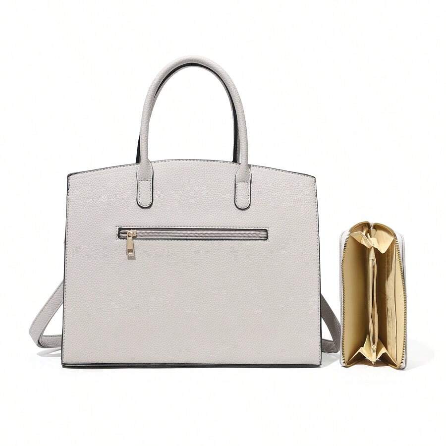 ZENG Classic Large Women's PU Leather Tote Handbag With Matching Zip Wallet, Elegant Structured Purse With Lock Top Handles