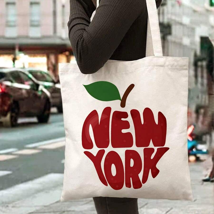New York City Apple Design Tote Bag For Travel Shopping Reusable Shoulder Handbag Large Capacity Daily Use