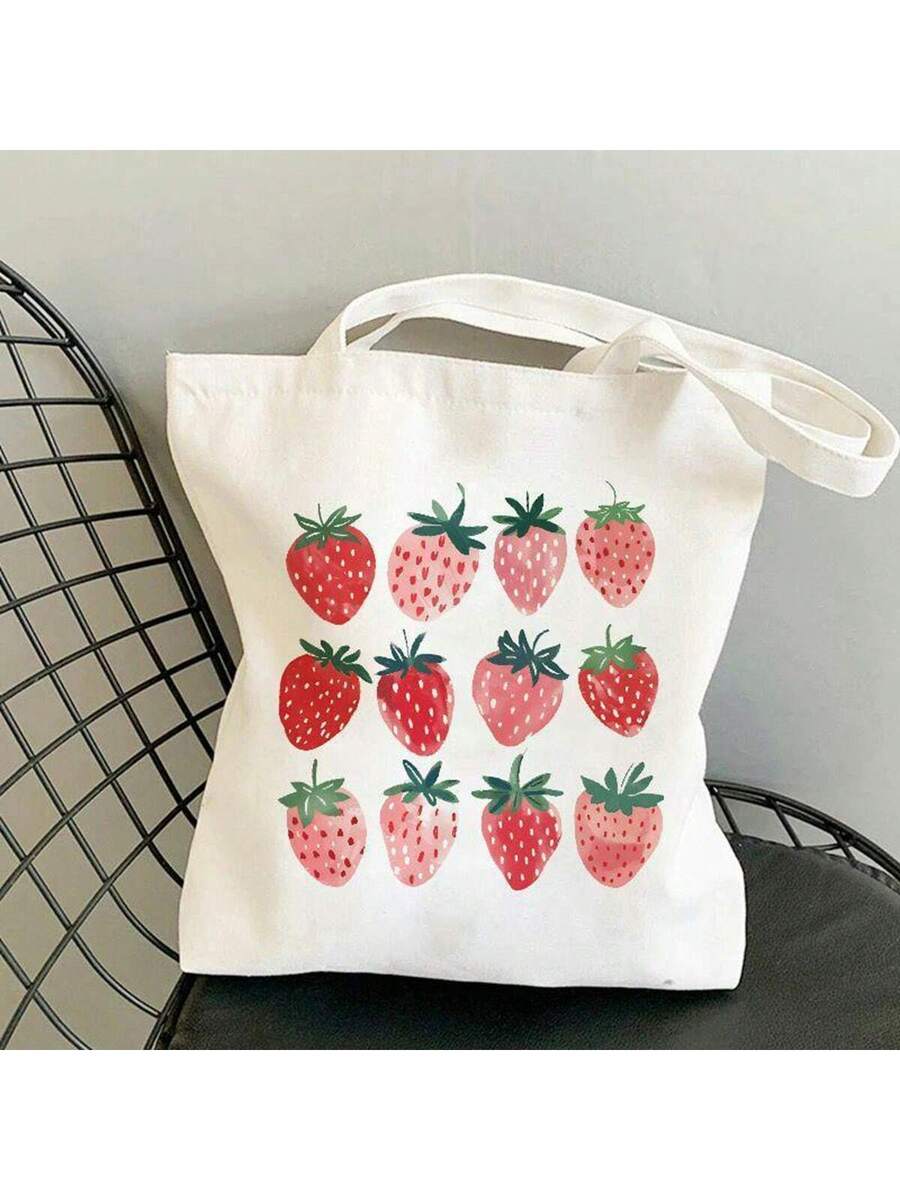 Women & Teens Watercolor Strawberry Handbag- Large Tote With Laptop Compartment, Lightweight Polyester Shoulder Bag For School, Travel, Everyday- Cute Strawberry Purse (Red/Green/White)- Perfect Gi